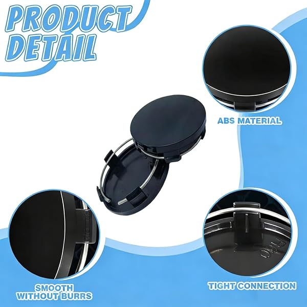 HAGNA 4 Pièces Cache Moyeu 60Mm, Cache De Roue Centrale Diy Universel Abs Noir, Centre De Jante Capuchons - 3