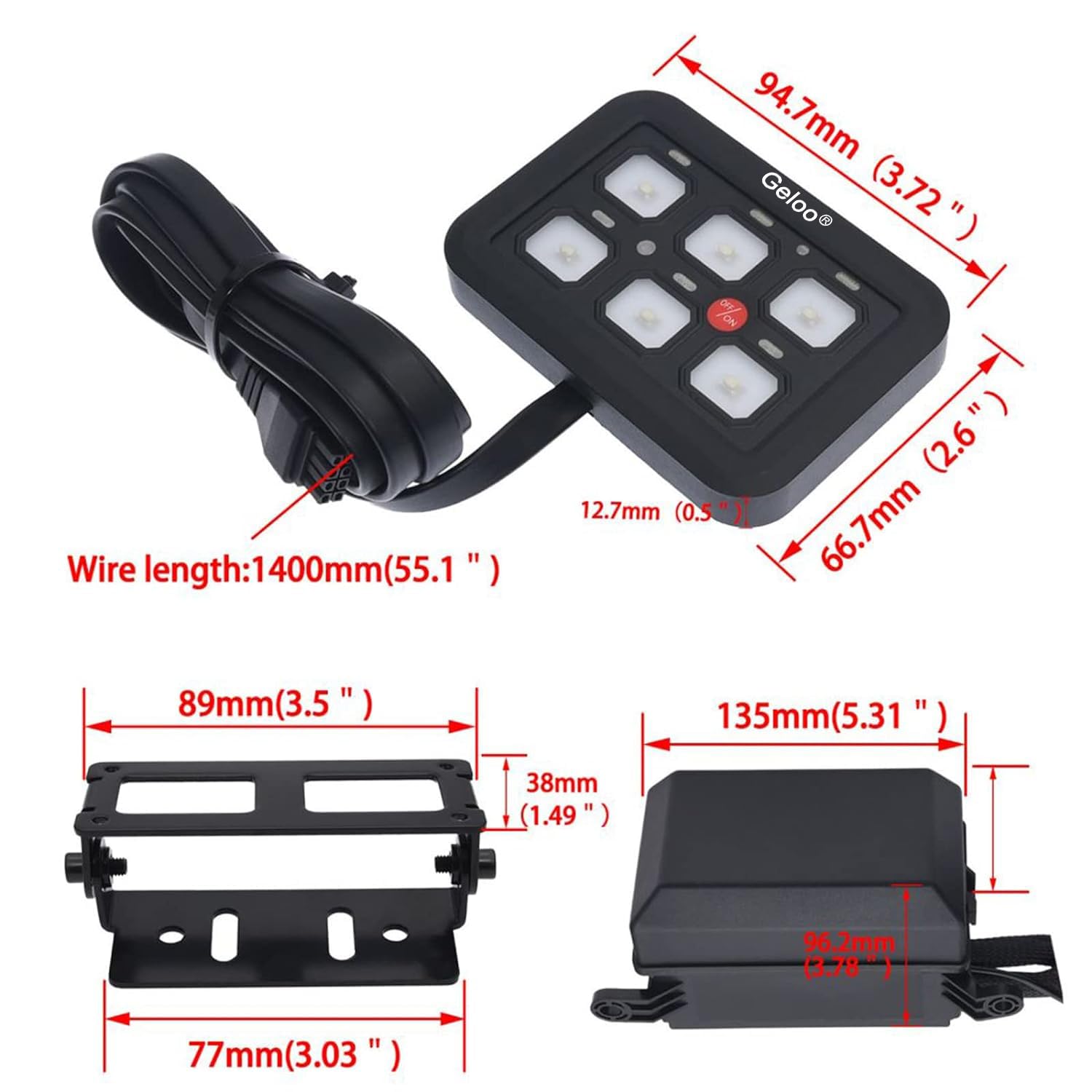 Geloo Schakelpaneelkit met 6 knoppen, universeel circuitbesturingsrelaissysteem, aanraak-schakelkast, RGB, zeven kleuren, automatisch dimbaar, 12V/24V aan-uit-tuimelschakelaar