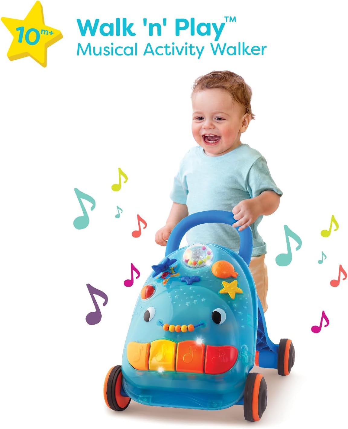 B. toys – Walk 'n' Play – Ride On Musical Activity Walker – Whale Walker for Active Play – Songs, Sounds & Lights – Interactive Toy for Baby, Toddler – 10+ Months
