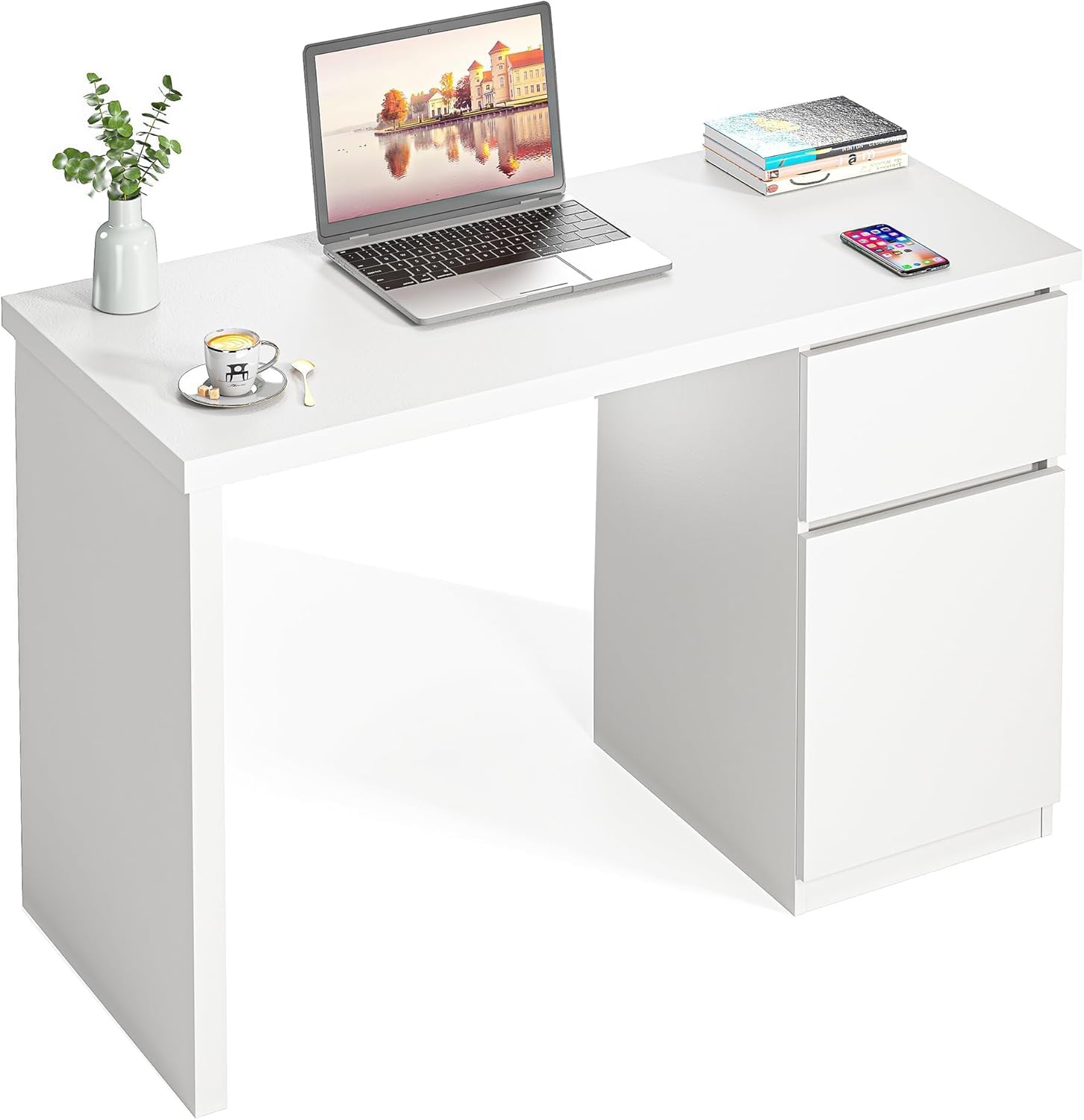 Amazon.com: furtble White Desk with Drawers, 55 Inch Small Cute