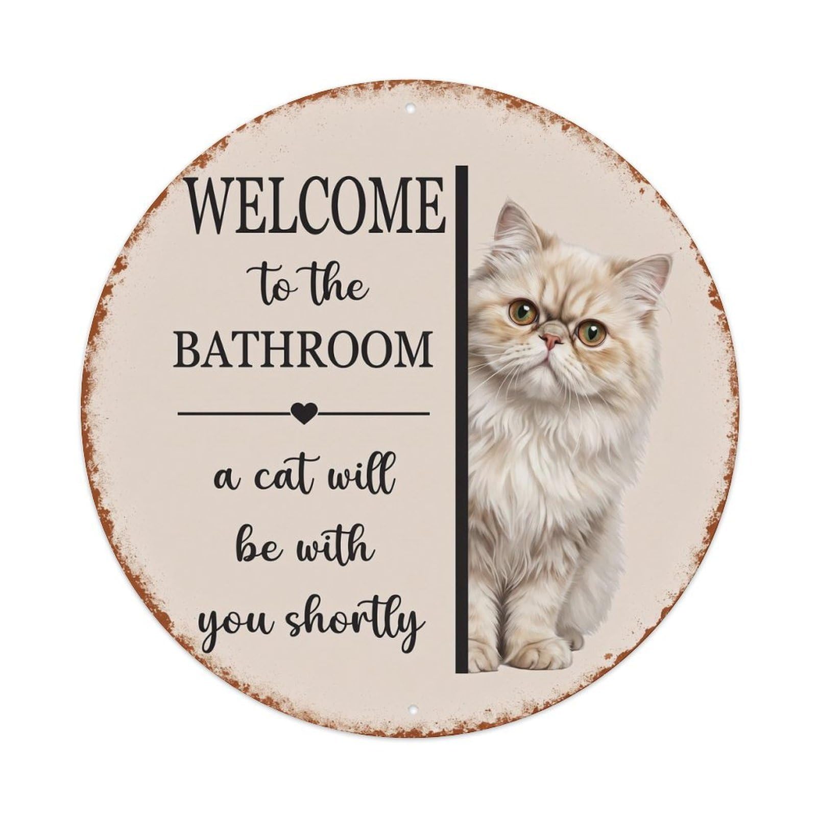 Vintage WELCOME To The BATHROOM Persian Cat Metal Tin Sign