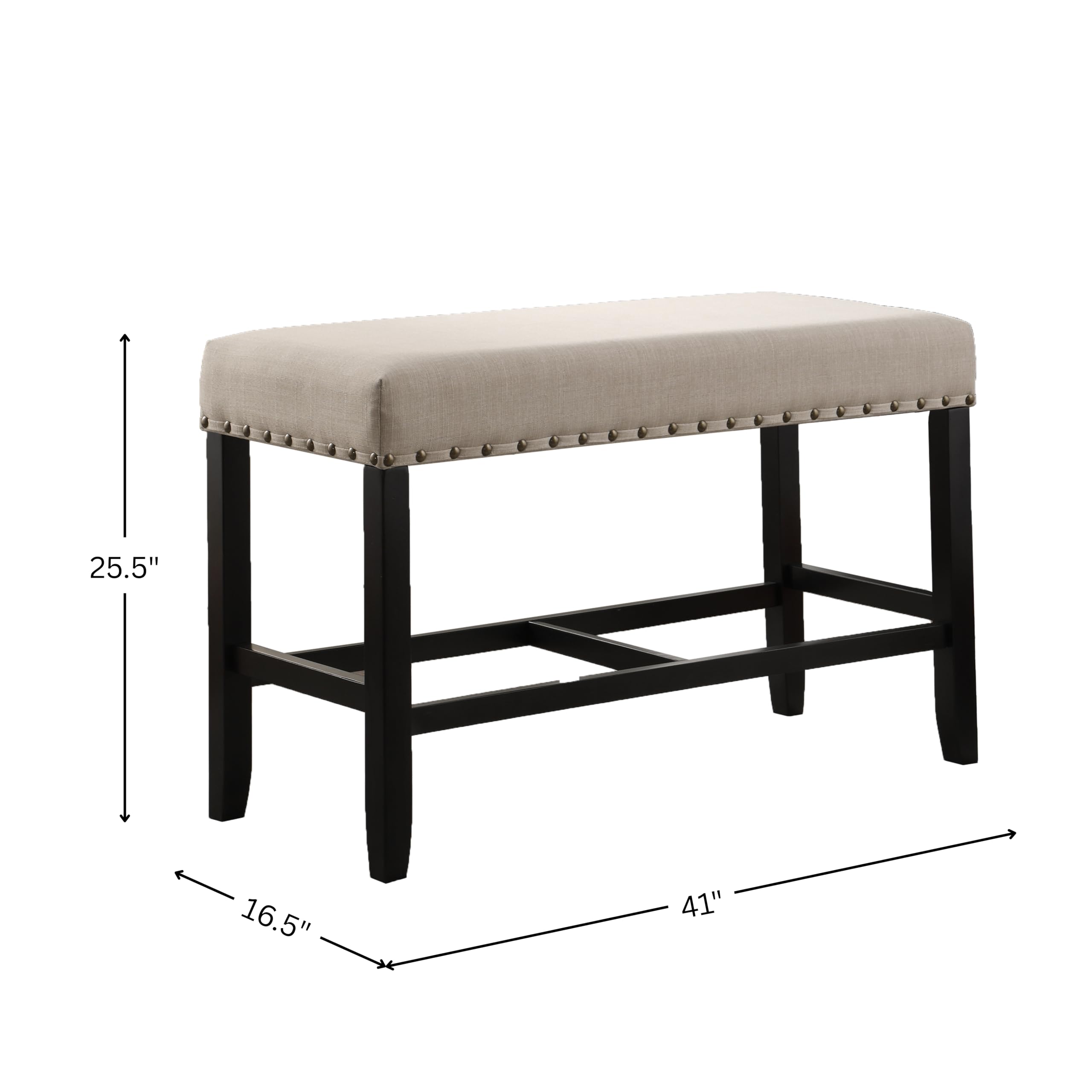 Roundhill Furniture Biony Fabric Counter Height Dining Bench with Nailhead Trim, Tan