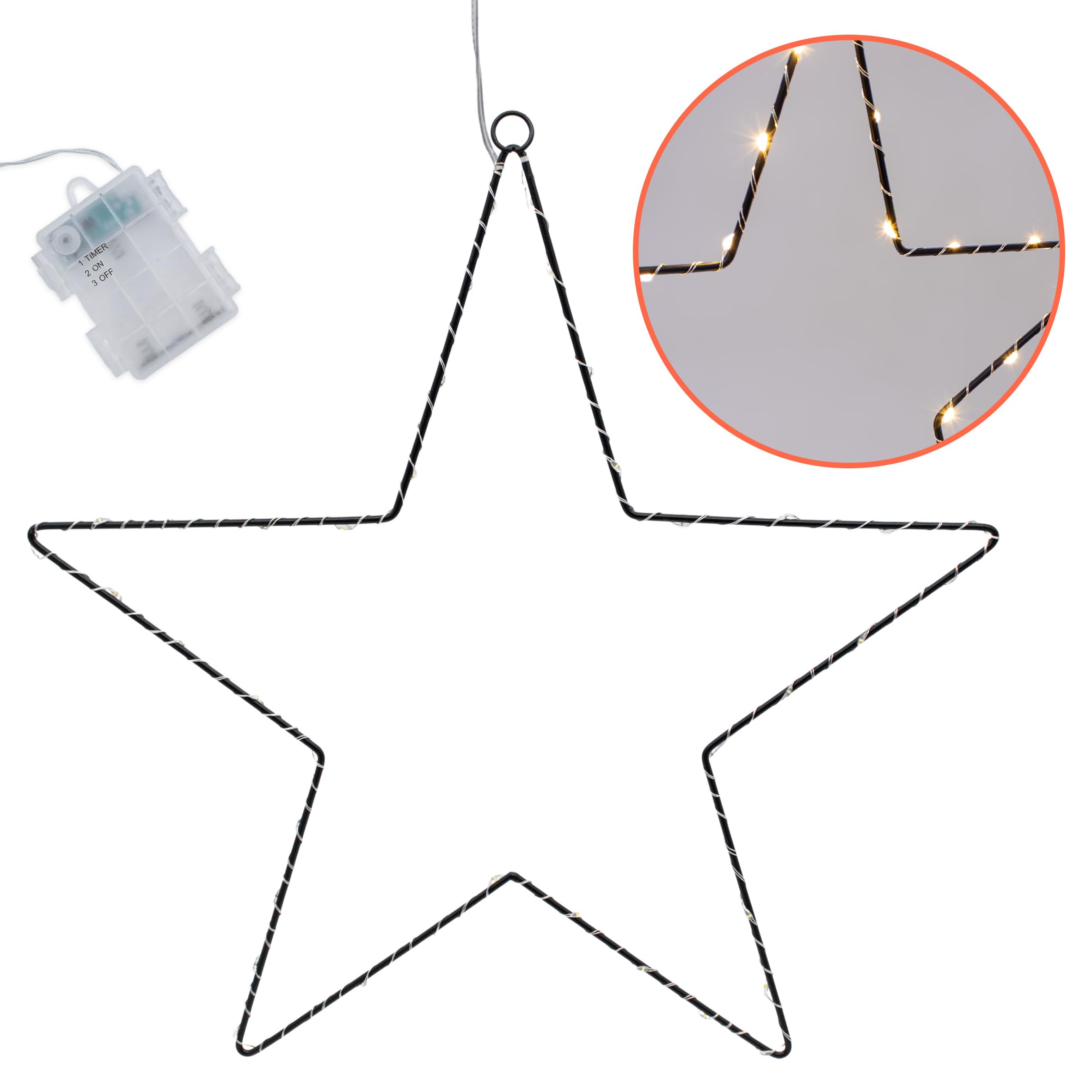 Leuchtstern Silhouette schwarz fr Auen mit Timer - 40 LED / 40 cm -  Metall Weihnachtsstern zum Hngen warm wei beleuchtet - Weihnachten Advent  Fensterdeko Wandschmuck Outdoor Deko Beleuchtung : Amazon.de: Beleuchtung