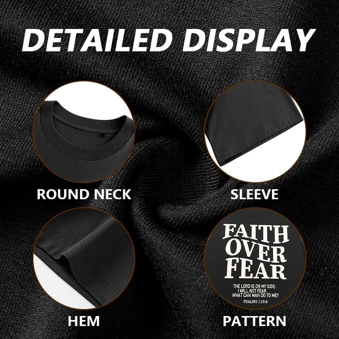 Christian Faith Over Fear Shirt for Men Jesus Religious Shirts Oversized T-Shirt - Image 4