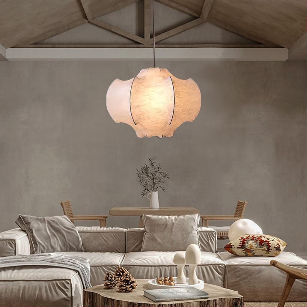 Trutipon Retro Pendant Light Japanese Silk Hanging Lights Creative Craftsmanship Wabi Sabi Style 50cm Living Room Ceiling Lighting Suitable for Dining Rooms Bedrooms and Study Rooms(50cm)