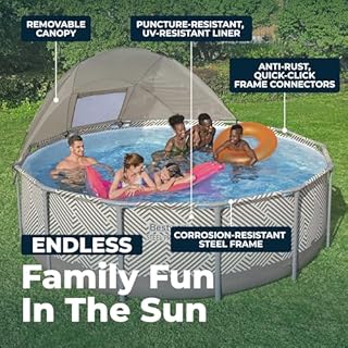 Bestway Steel Pro MAX 13' x 42" Above Ground Pool, Round Metal Frame Outdoor Swimming Pool Set with Canopy, Filter Pump, Ladder, and Cover, Taupe