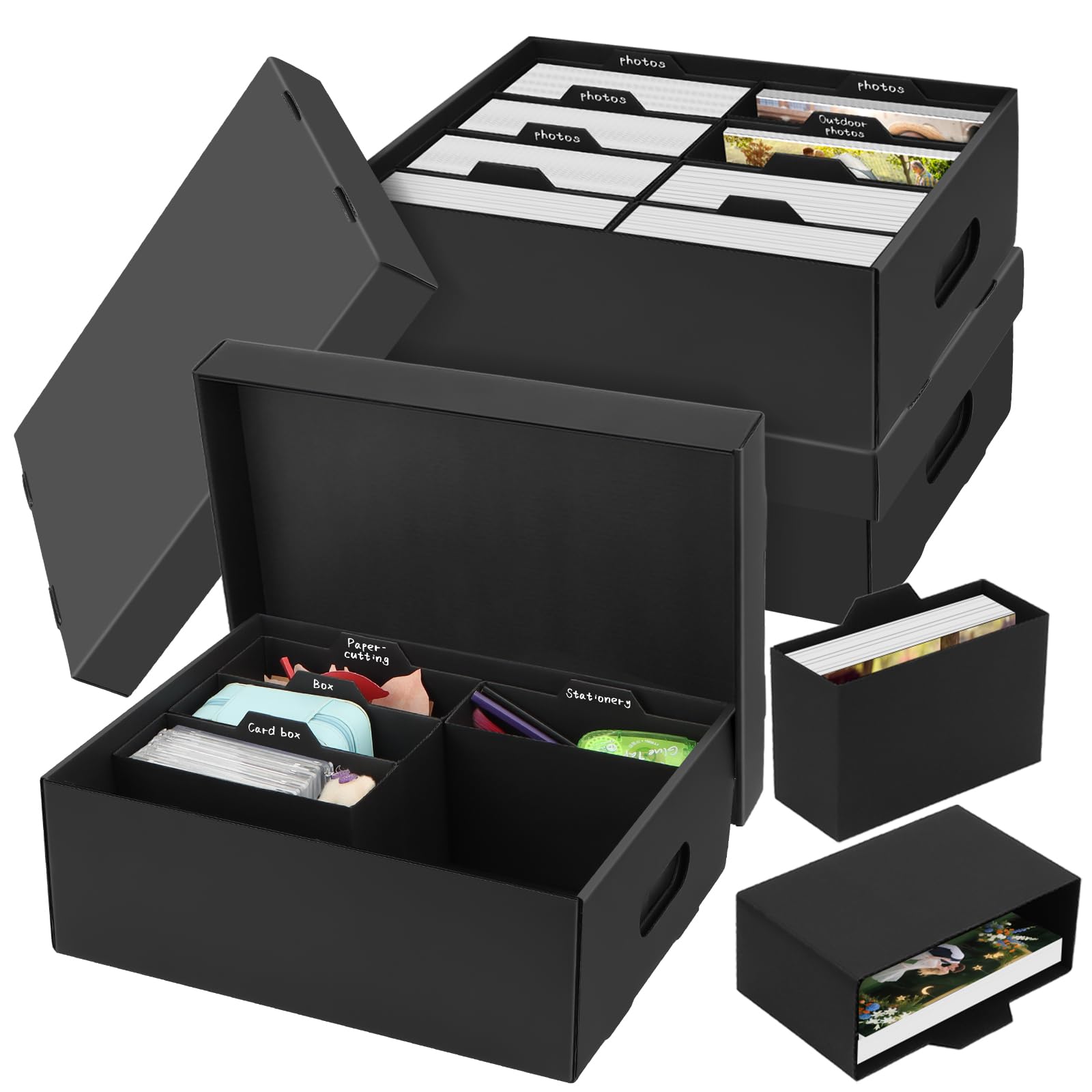 3 Stück Fotoaufbewahrungsbox, Fotobox Aufbewahrungsbox mit Deckel für 13x18 cm Fotos, Aufbewahrungsboxen schwarz Fotoalben Foto-Organizer aus Pappe für Handwerk Stempel Foto