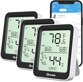 Govee H5075 Hygrometer Thermometer 3 Pack: Bluetooth Indoor Temp Humidity Monitor, Large LCD, App Alerts, 2-Year Data Export for Home Greenhouse Nursery