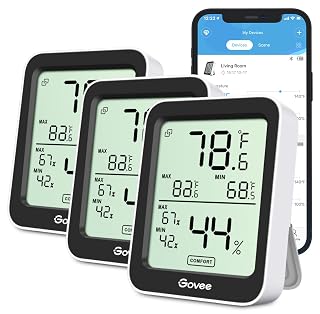 Govee Indoor Hygrometer Thermometer 3 Pack, Bluetooth Humidity Temperature Gauge with Large LCD Display, Notification Alert with Max Min Records, 2 Years Data Storage Export for Room Greenhouse, Black - Amazon product rated Grade A