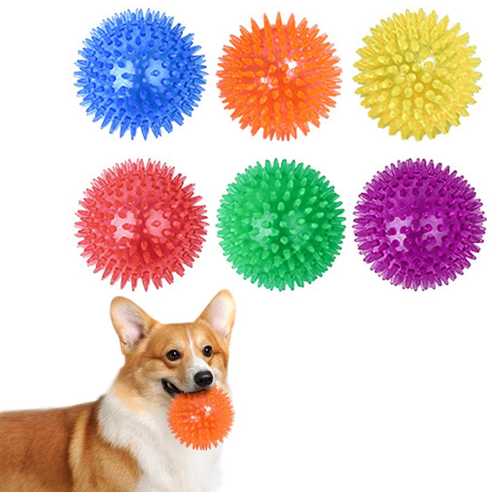 zukent 6Pack Dog Squeaky Balls, Spiky Dog Balls with Squeaker, Squeaky Dogs Toys Ball