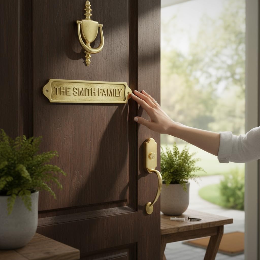 Personalized– Custom Engraved Door or Wall Plaque, Solid Brass Cast Metal Nameplate with Multiple Finish Options for Home, Office, Villa, Apartment,Hotels & New Home | Brass (D1)