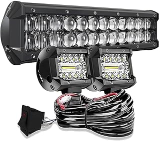 DOT 5D 12INCH 72W LED Light Bar+4Inch 60W LED Cube Pods with Wiring Kit Combo for Driving Lamp Polaris Ranger Honda Pioneer Can Am X3 Maverick Grand Cherokee XJ Dodge UTV ATV 4WD Trucks Boat Defender