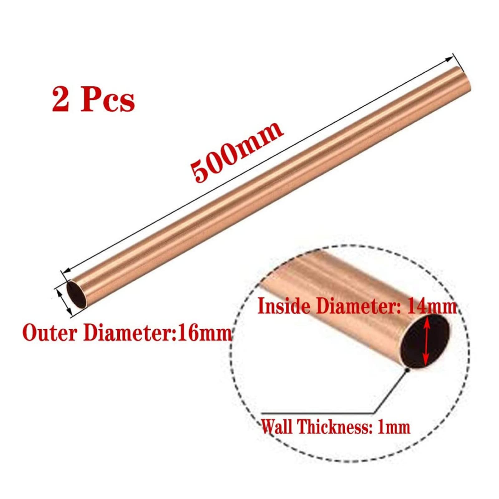Tube Rond Cuivre T2 – Ø 6 Mm – Épaisseur 1 Mm – Longueur 500 Mm – Tuyau Droit Sans Soudure DIY