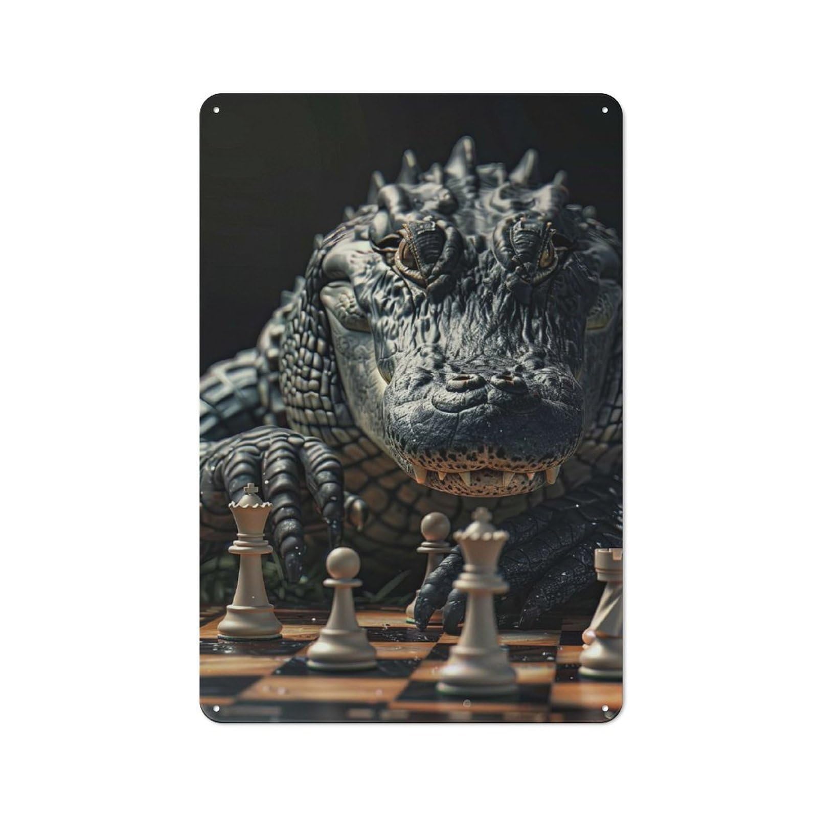 Junmoney Style-24 Alligator Chess Vintage Metal Wall Decor 30X20cm, Garden Room Metal Sign For Patio Bar, Workshop, Shed Or Kitchen