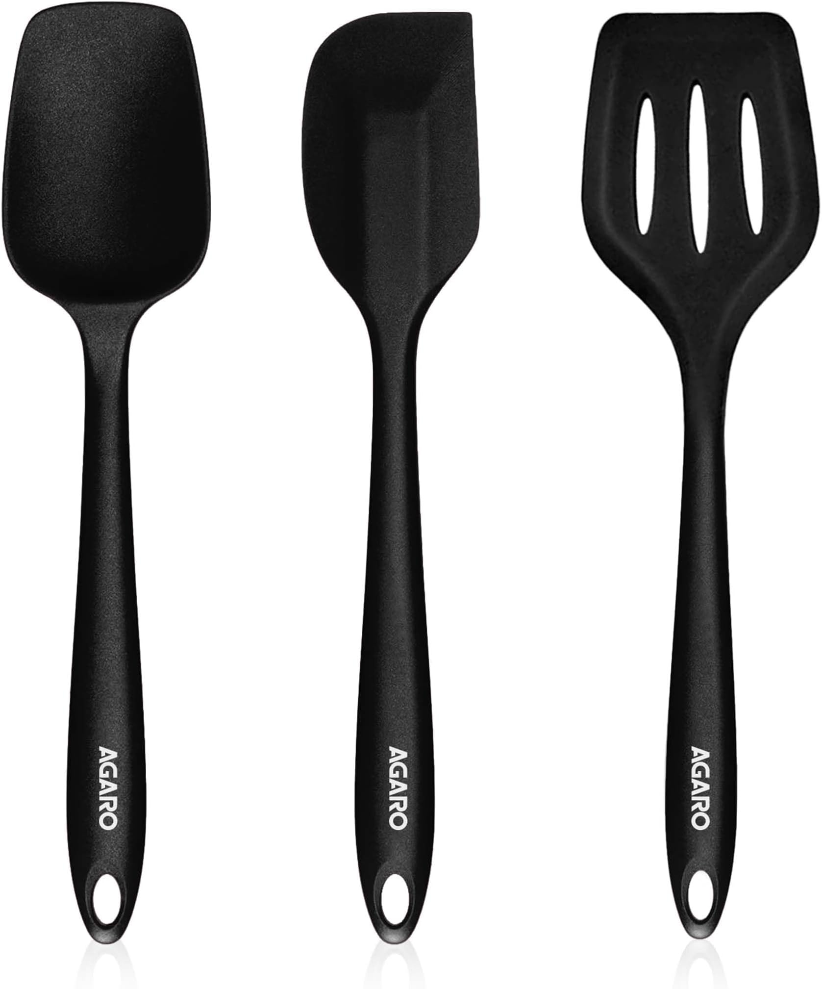 AGARO Silicone Spatula Set of 3, Large Heat Resistant Spatula for Cooking, Baking and Mixing, Non-Stick Cookware for Kitchen, BPA Free, Flexible, Seamless Design, Deluxe, Black.