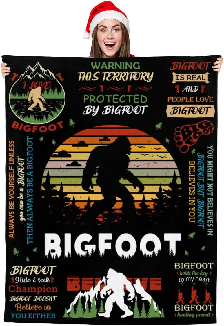 Throw Blankets Plush Fuzzy Cozy Warm Flannel Fleece Bigfoot Blanket for Couch Sofa Bedroom Living Rooms Camping Travel (Sasquatch Gifts 60"x 80")
