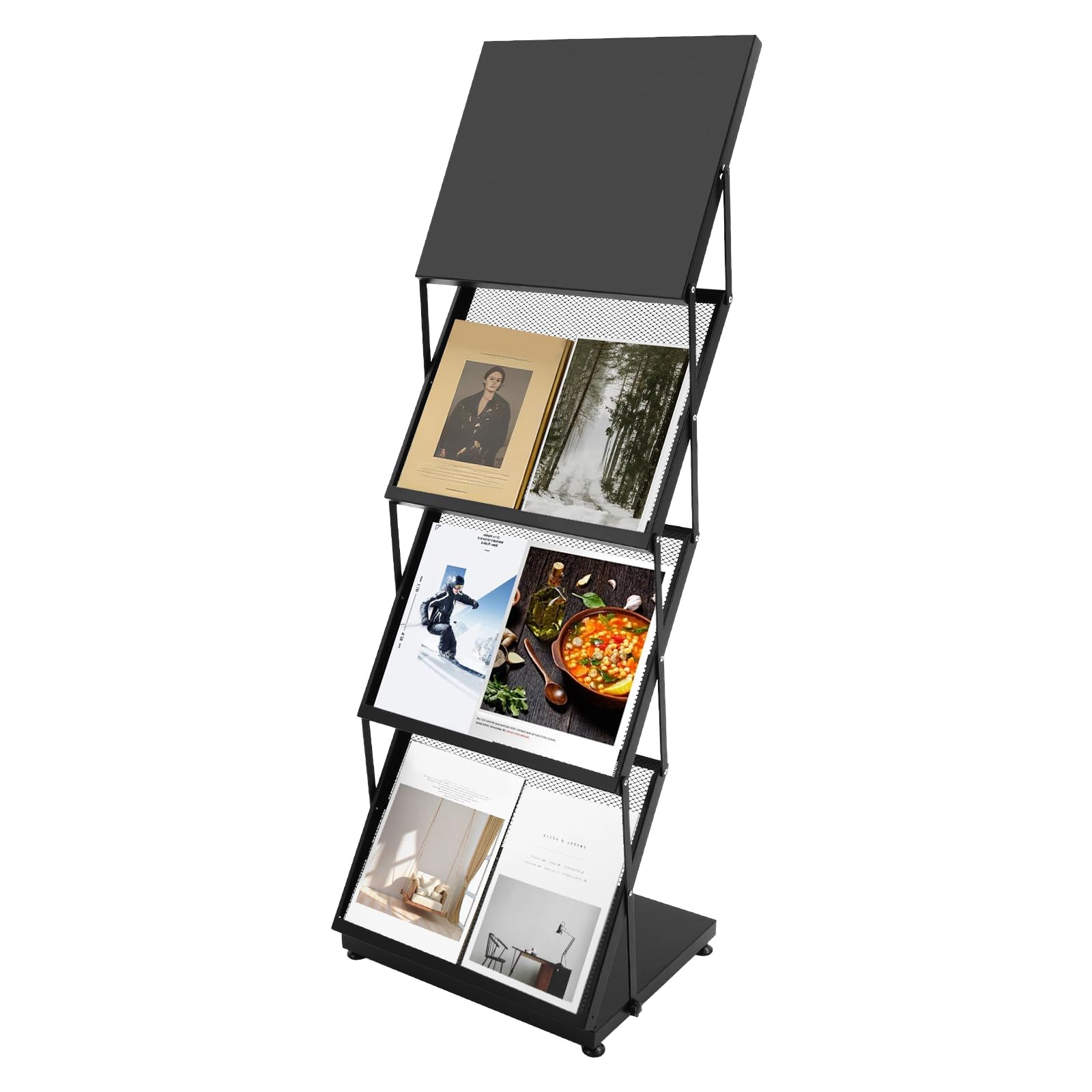 Prospektständer klappbar, A4 Zeitschriftenständer für Messen Ausstellungen | 3 Rahmen, 50 kg Tragkraft, Schwarz