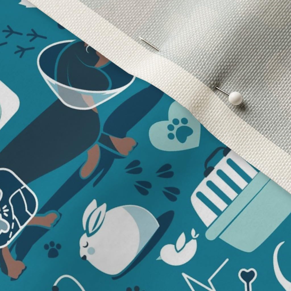 Spoonflower Fabric - Vet Medicine Happy Friends Small Scale Turquoise Background Aqua Navy Printed on Upholstery Velvet Fabric Fat Quarter - Upholstery Home Decor Bottomweight Apparel