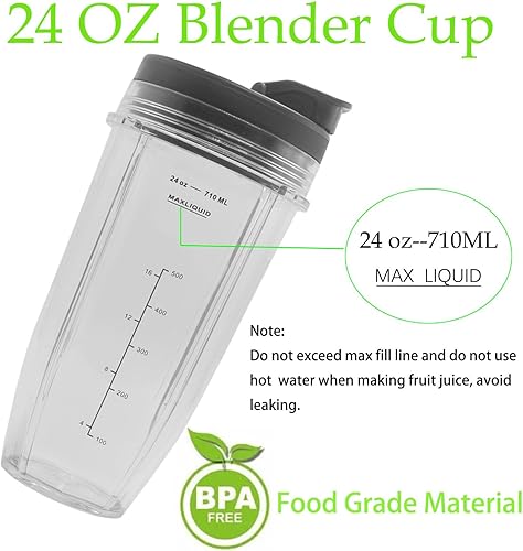 Miniatura 5 de Vasos de licuadora de repuesto para Ninja, vasos de licuadora de 24 onzas con tapas para llevar compatibles con Ninja BL450 BL456 BL480 BL482 BL642