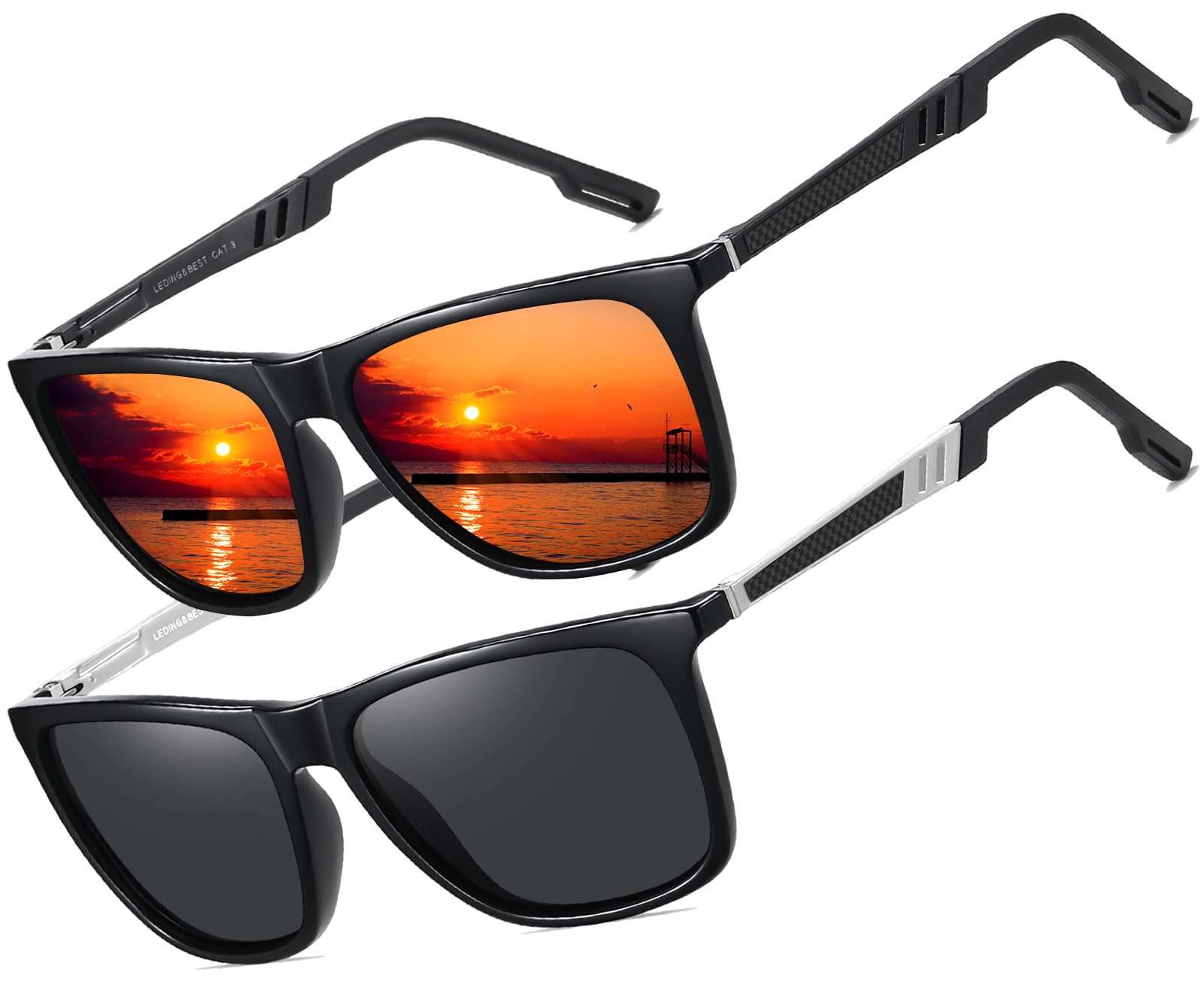 LEDING&BEST Polarised Sunglasses Mens Womens Lightweight Square Frame 100% UV Protection for Driving Fishing Travel Sports Sun glasses