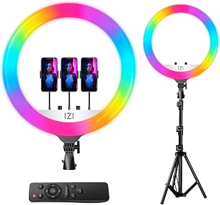 IZI Light 18 inch LED RGB Ring Light with Stand, 7ft Foldable Tripod, 28+ Multicolor Modes, Anti Skid Base for YouTube, Ce... Price In India