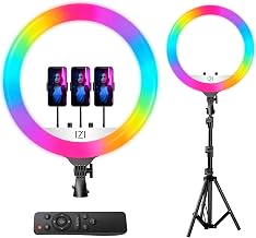 IZI Light 18 inch LED RGB Ring Light with Stand, 7ft Foldable Tripod, 28+ Multicolor Modes, Anti Skid Base for YouTube, Ce...