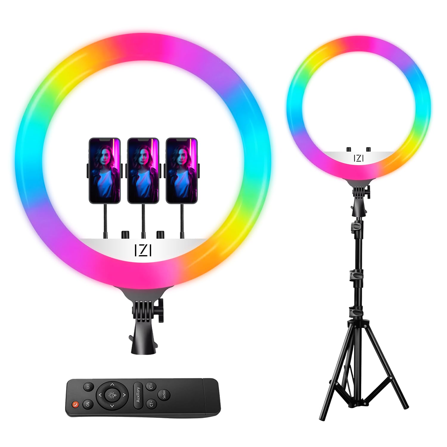 IZI Light 18 inch LED RGB Ring Light & 7ft Foldable Tripod, 28+ Multicolor Modes with Anti Skid Base for YouTube, Photo Video Shoots, Live Streaming, Makeup, iPhone/Android Phone & Camera Compatible.-image-30