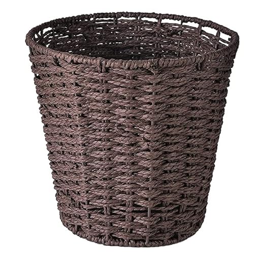 Zuvo Round Wicker Waste Basket Paper Bin - Wicker Trash Basket - Woven Trash Can Rubbish Basket for Bedroom, Bathroom, Offices or Home (Brown)