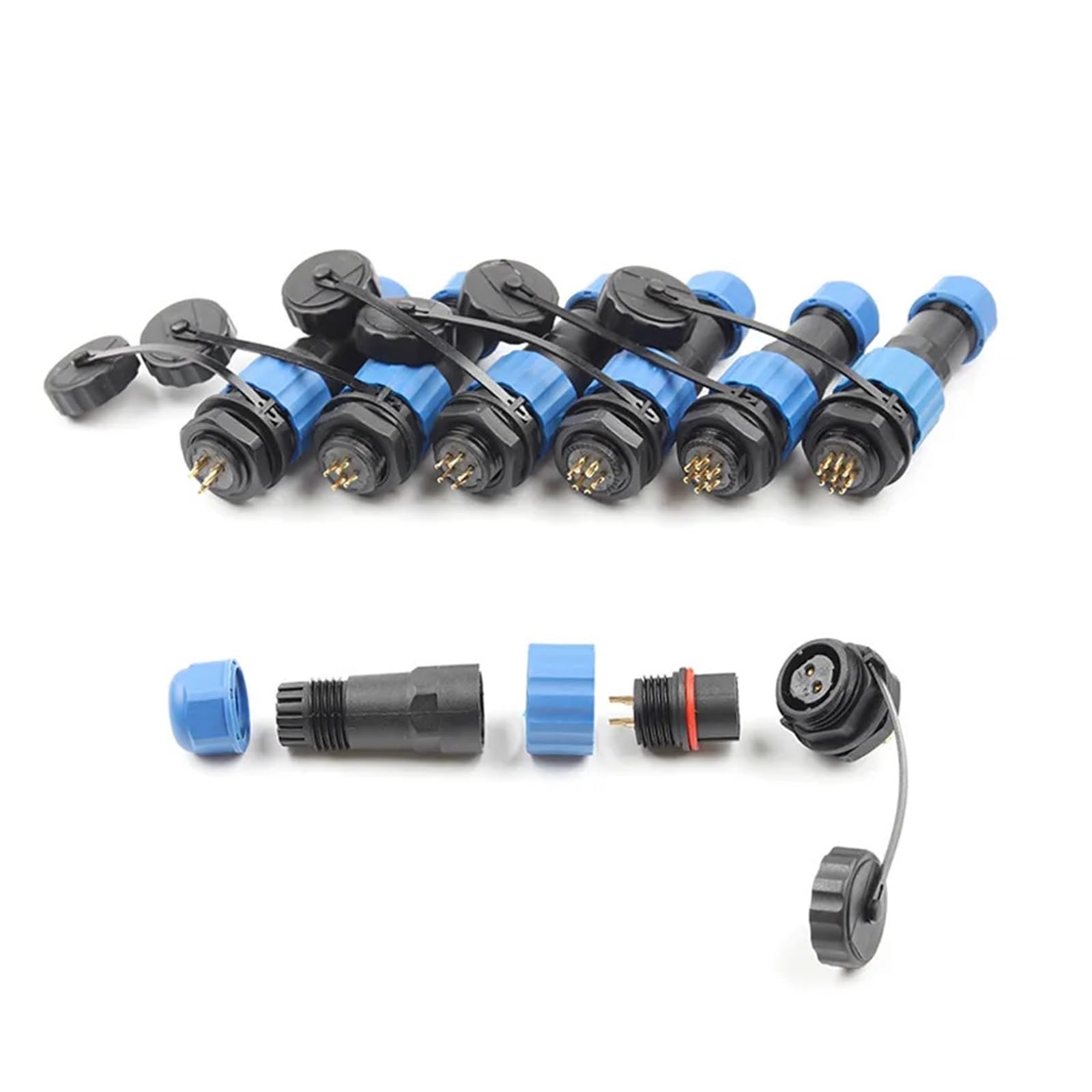 Connecteur étanche IP68 SP16 - 2 à 9 Broches - Pour Câble 6-10 Mm - Bleu/noir