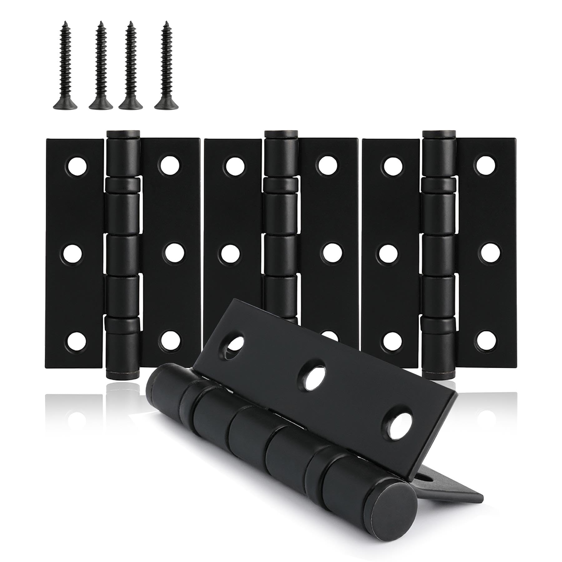 XFORT 3 Inch (75mm) Ball Bearing Door Hinges in Matt Black, Internal Door Hinges for Wooden Doors - 4 Pack