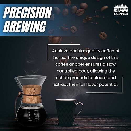 Miniatura 2 de New York's Favorite Coffee - Cafetera para verter 6 tazas, jarra de vidrio de borosilicato con cuello de madera, cafetera de goteo para el hogar y