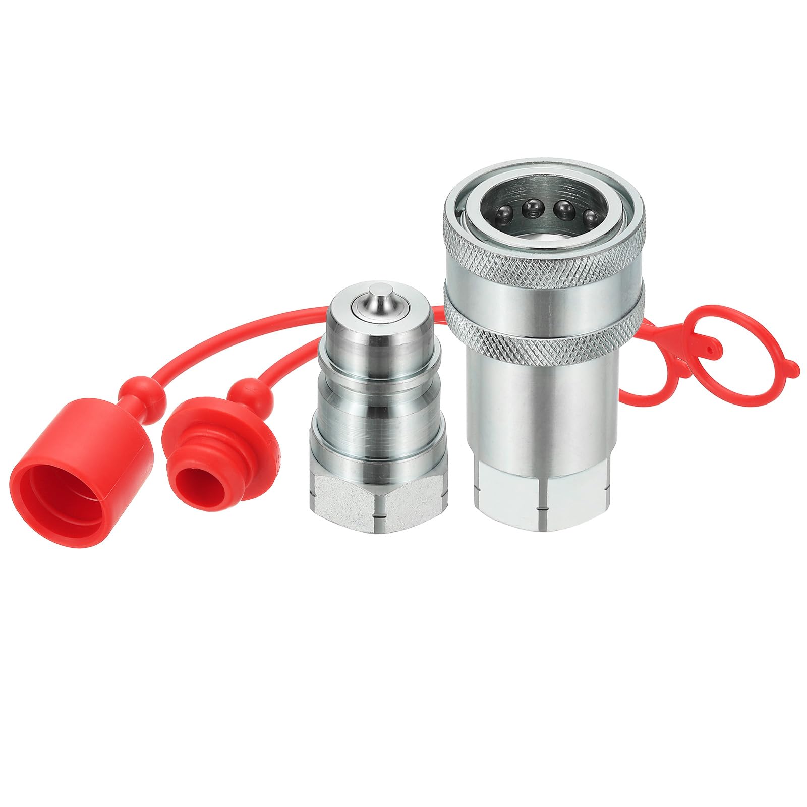 PATIKIL 1/2" NPT ISO-A Hydraulik-Schnellkupplung, 1 Satz Flachdichtende Hydraulik-Schnellkupplung mit Staubschutzkappen Schnellkupplungs-Set