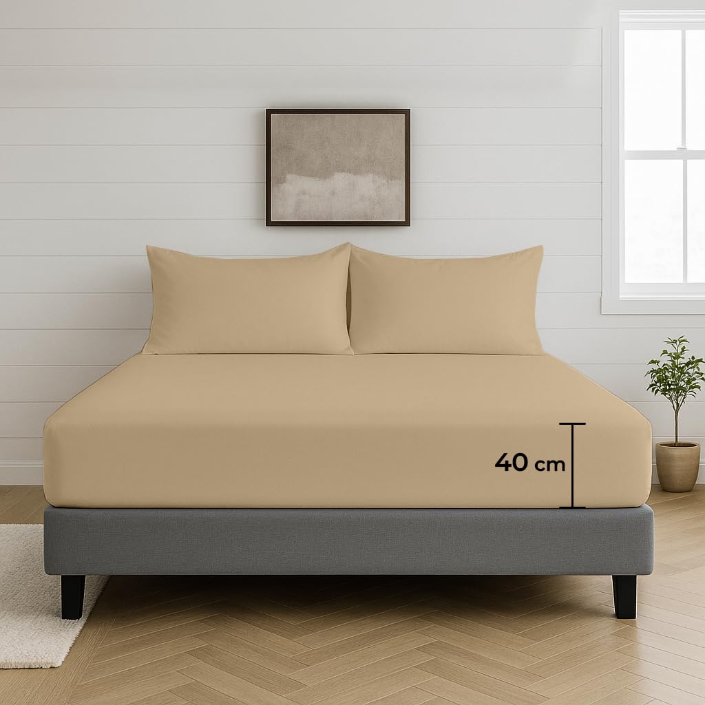 Egypto Latte 100% Microfibre Fitted Sheet Super King Size – 40Cm Extra Deep Fitted Sheet With Elasticated Corners – Ultra Soft, Skin Friendly Bedsheet & Durable Bottom Sheet ( – 180X 200Cm)