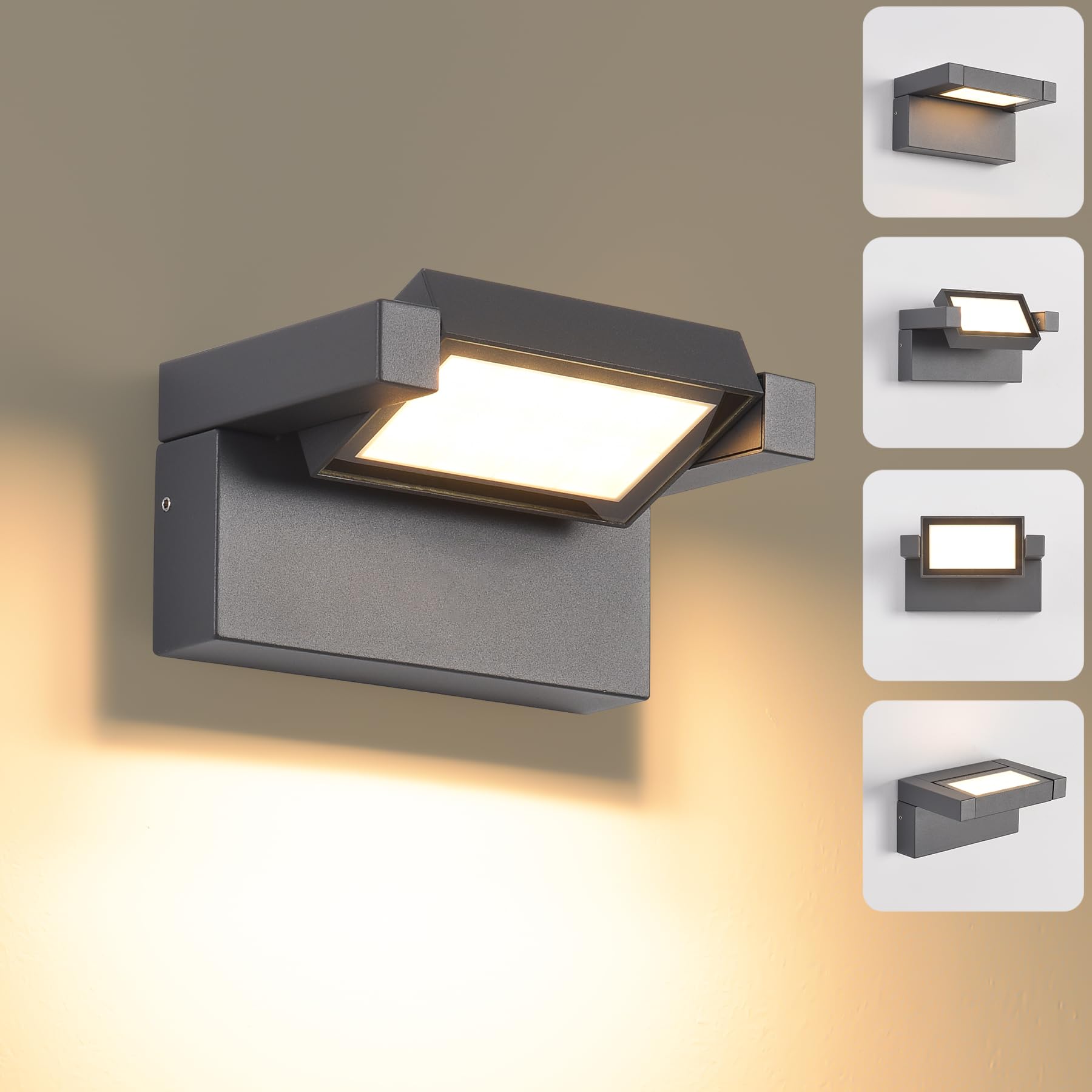 Applique Murale Extérieure Intérieure 22W 6500K Blanc Froid - LED Rotative 350° IP65 - Gris Foncé Moderne