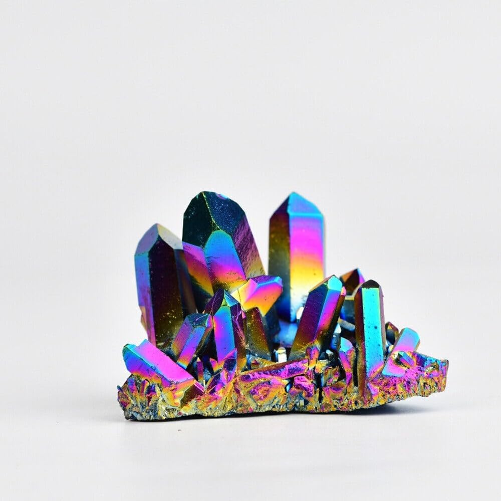 KJEBVHIRS 1PC Rainbow Aura Titanium Quartz Crystal Cluster Stones Ornaments (Size : 600-700g)
