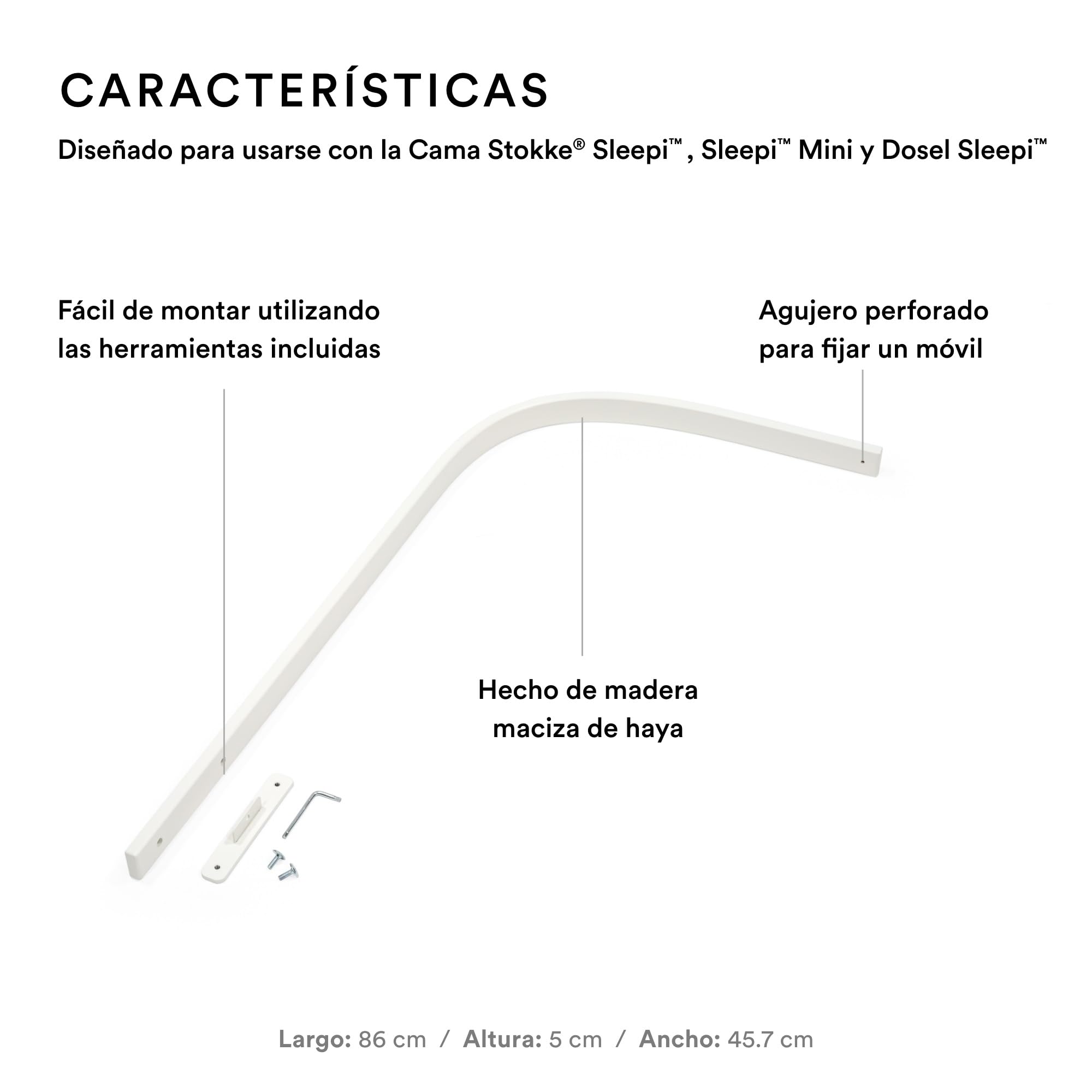Stokke Mástil de Dosel para la Sleepi V3, Blanca - Hecha de Madera Maciza de Haya - Compatible con la Cama Sleepi & la Sleepi Mini