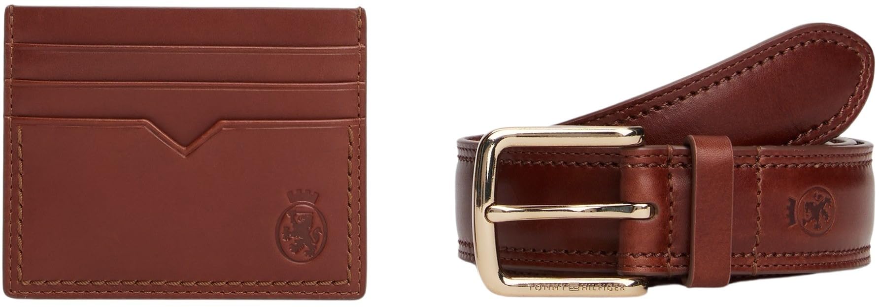 Tommy Hilfiger Men's TH CREST BELT AND CC HOLDER AM0AM13934 Gift Pack, Brown (Winter Cognac), 95