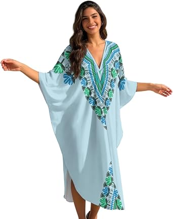 Womens Kaftan Dress, Moo Moos for Women, Loose Fit Beach Cover Up, One Size Maxi Caftan for Vacation, Loungewear