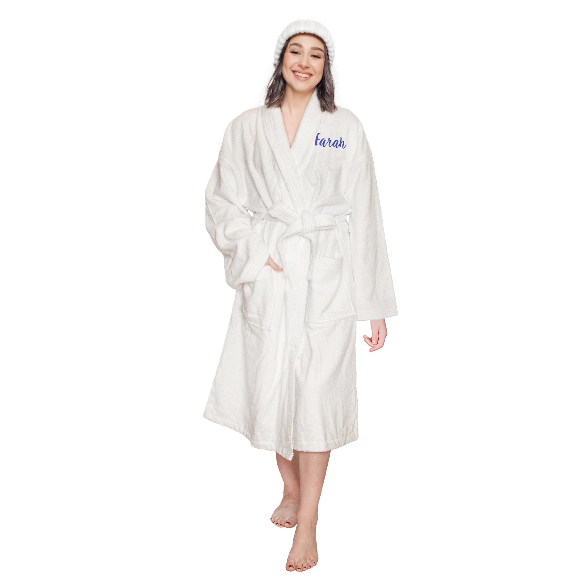 aztex Personalised 100% Cotton Shawl Collar Towelling Robe, White, Large
