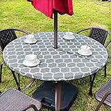 RANDLANTER Vinyl Round Fitted Tablecloth with Umbrella Hole Table Cover with Flannel Backing Oil&Wat