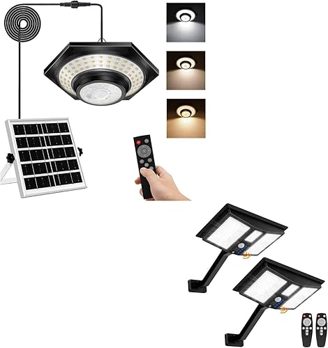 Luces de calle alimentadas por energía solar para exteriores, 218 luces LED de seguridad con 5 modos de iluminación, control remoto, luces solares