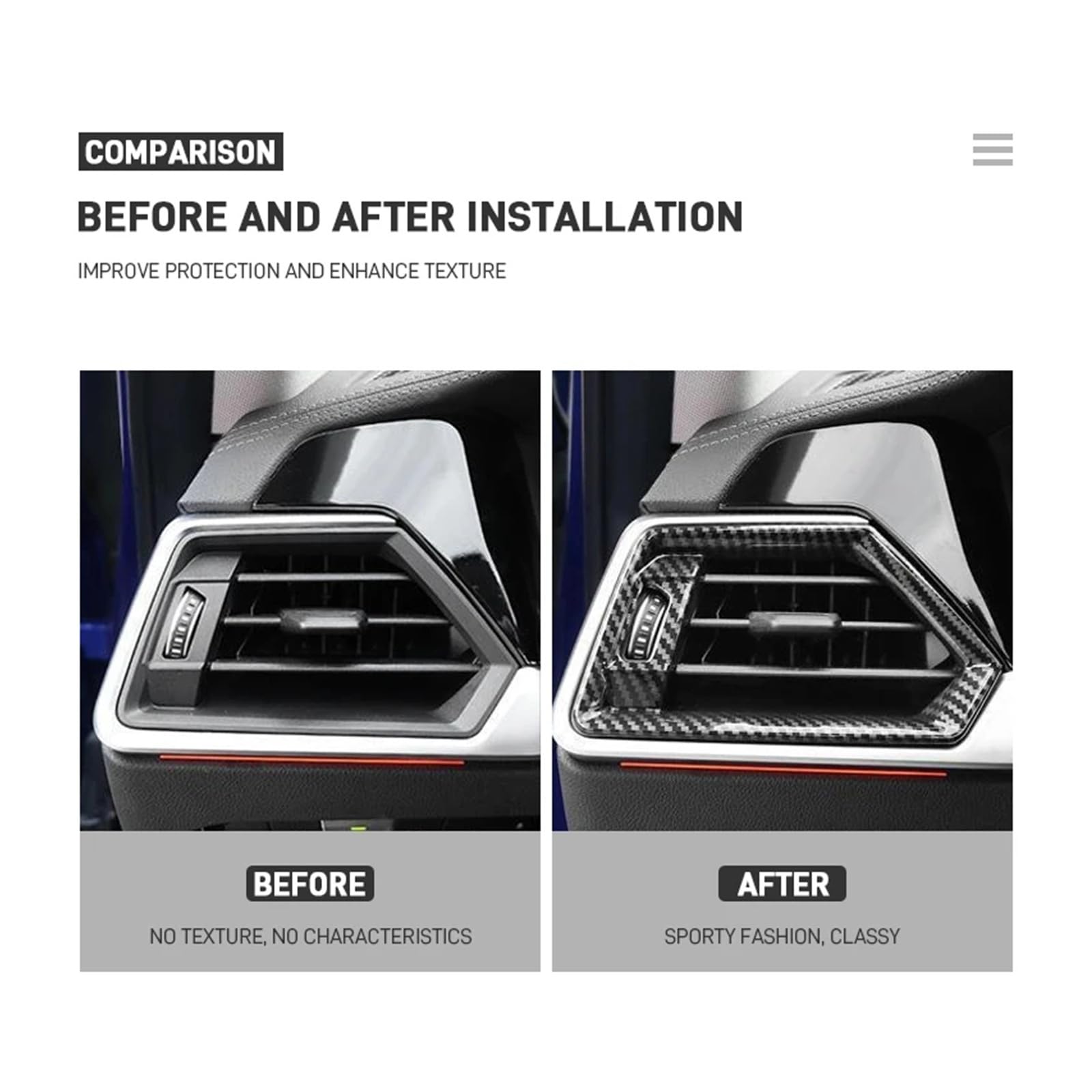 Compatible for BMW 3 Series G20 G28 2020-2023 Accessories Car Side Air Vent Frame Cover Trim Decoration Carbon — view 6