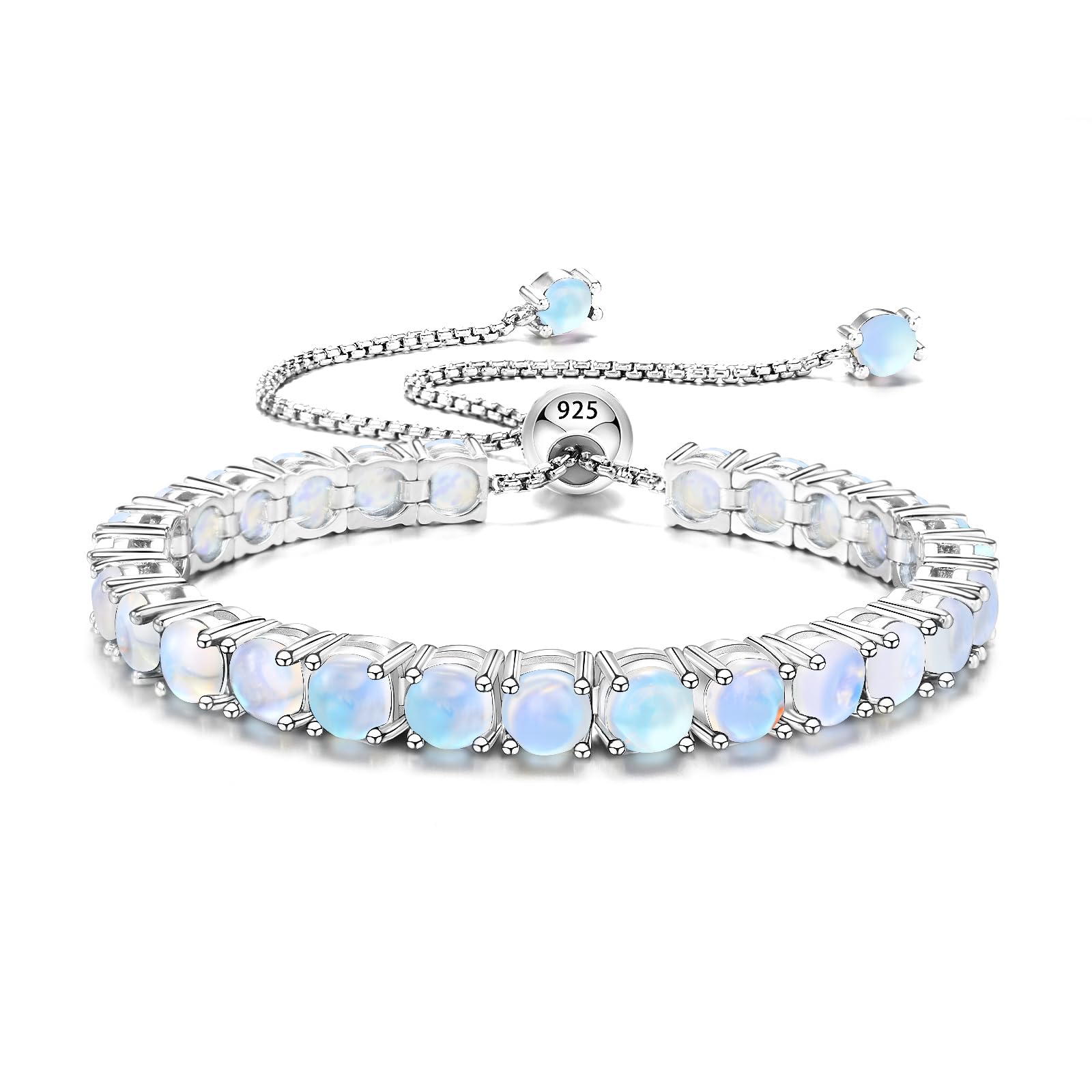 Birthstone Tennis Bracelet for Women Adjustable 6-9 Inches Hypoallergenic Sterling Silver Anniversary Fine Jewelry with White Gold Chain Birthday Valentine's Day Gifts for Women Moonstone-June