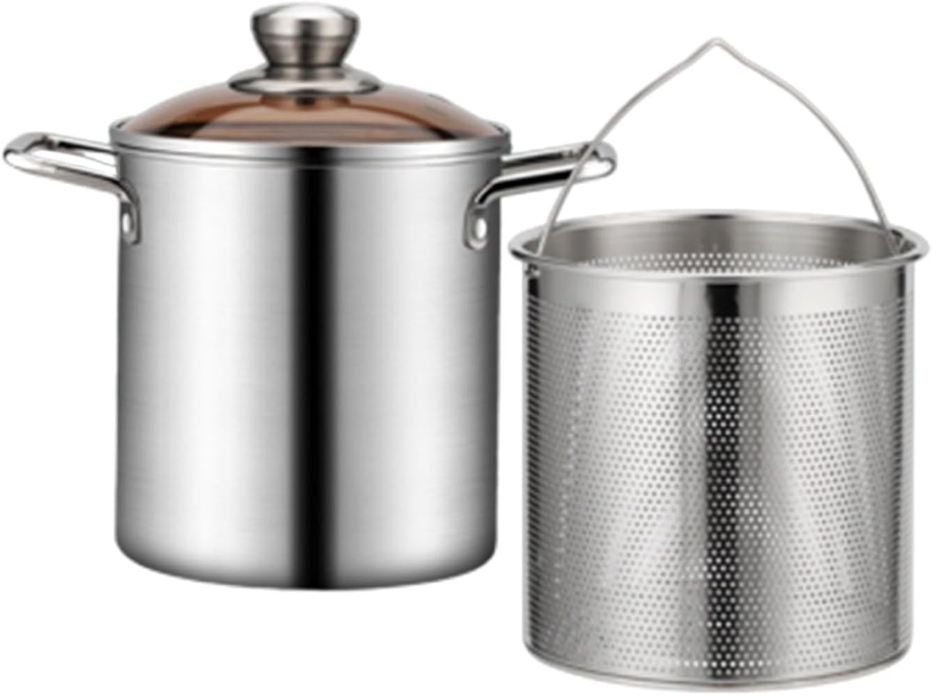 Stainless Steel Stockpot with Basket, Turkey Fryer Pot Cookware, Nonstick Universal Seafood Boil Pot, Heavy Duty Cooking Pot, no clamp
