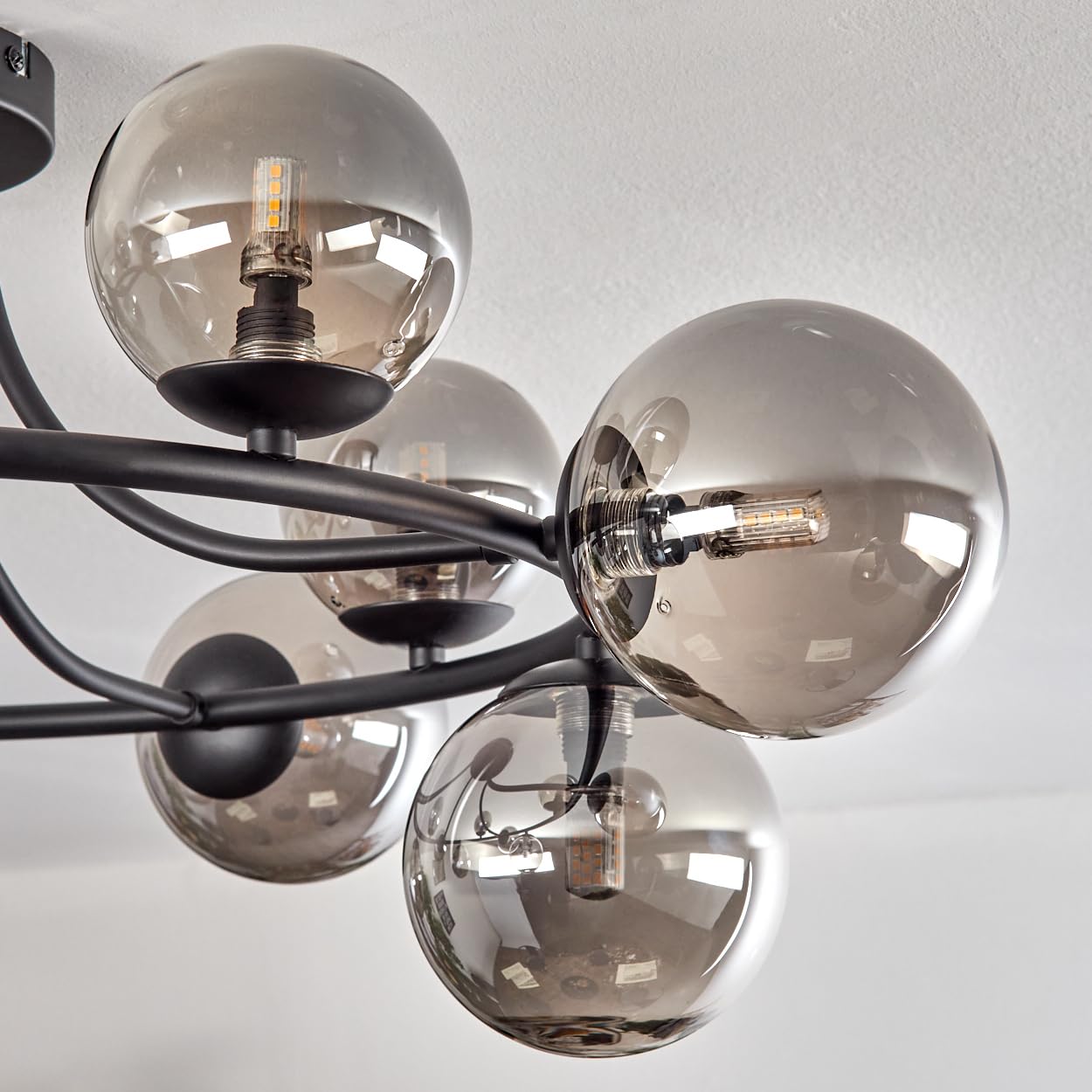 Plafonnier HOFSTEIN Chehalis, plafonnier à 12 ampoules en métal/verre noir/couleur fumée, luminaire au design rétro/vintage (abat-jour Ø 10,12 cm), G9, salle à manger, salon, cuisine, couloir, bureau