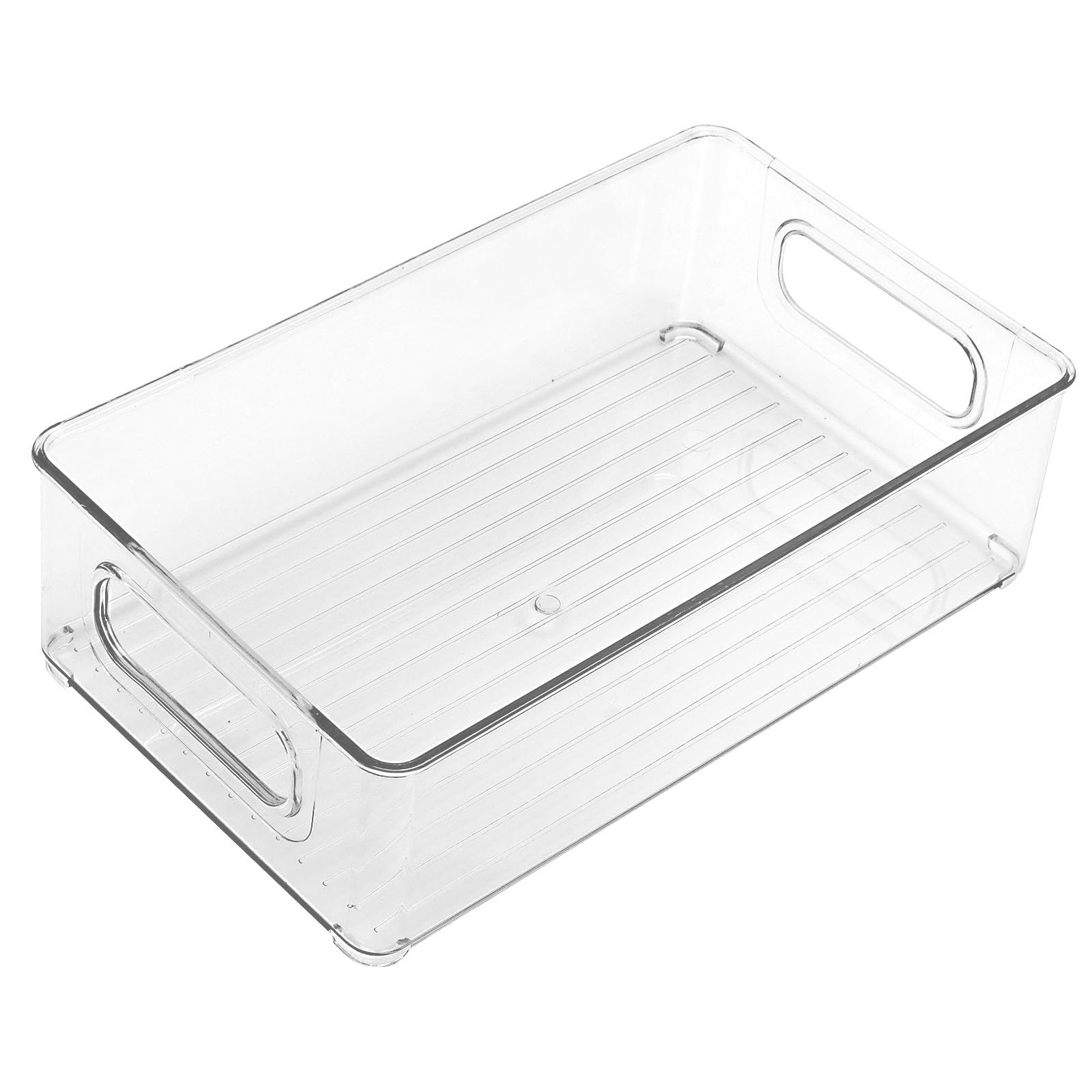 KEILEOHO Set di 3 Organizer per Frigorifero con Manico, 25,5 x 15 x 7,6 cm, Contenitore per Frigorifero, dispensa, Organizer per Cucina, Trasparente, plastica