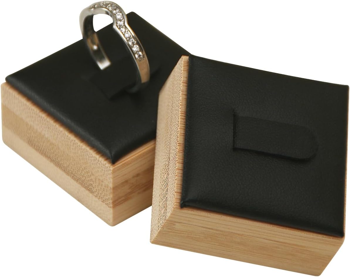 Coward Bamboo 6 Pcs Rings Display Stand for Shop Selling, Ring Jewelry Holder Organizer Drawer Storage (Black PU)