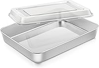Vista 9 de Onader Molde para hornear de 10⅜ x 8⅛ x 2 pulgadas con tapa, paquete de 2 moldes rectangulares de acero inoxidable para lasaña y pastel, no tóxico