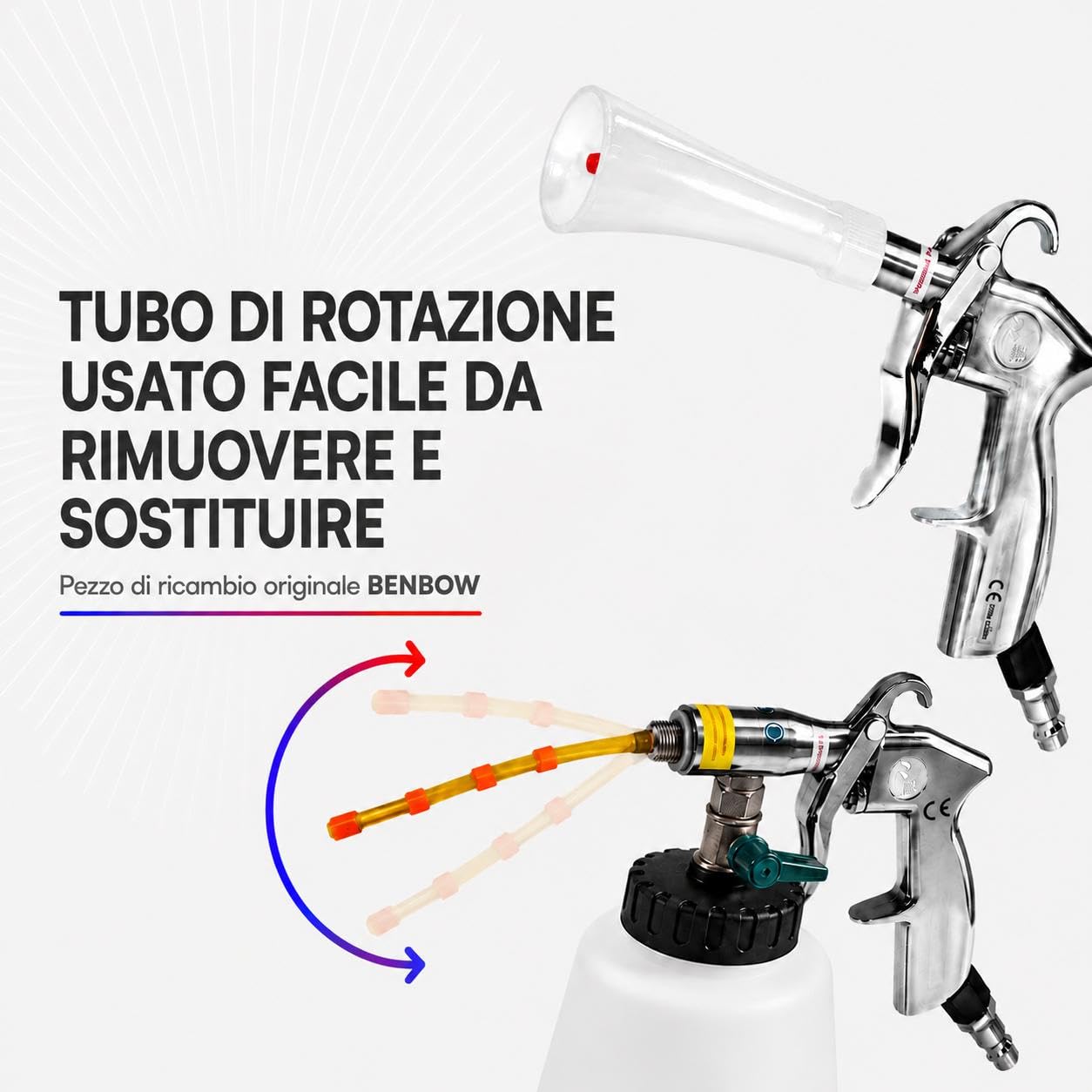 BenBow 017 5x Tubo in Silicone, Tubo di Ricambio Arancione per Pistola di Pulizia ad Aria Compressa - Ricambio, Tubo Rotante con Pesi - Effetto Turbine Intenso & Compatibile con la Serie Classic
