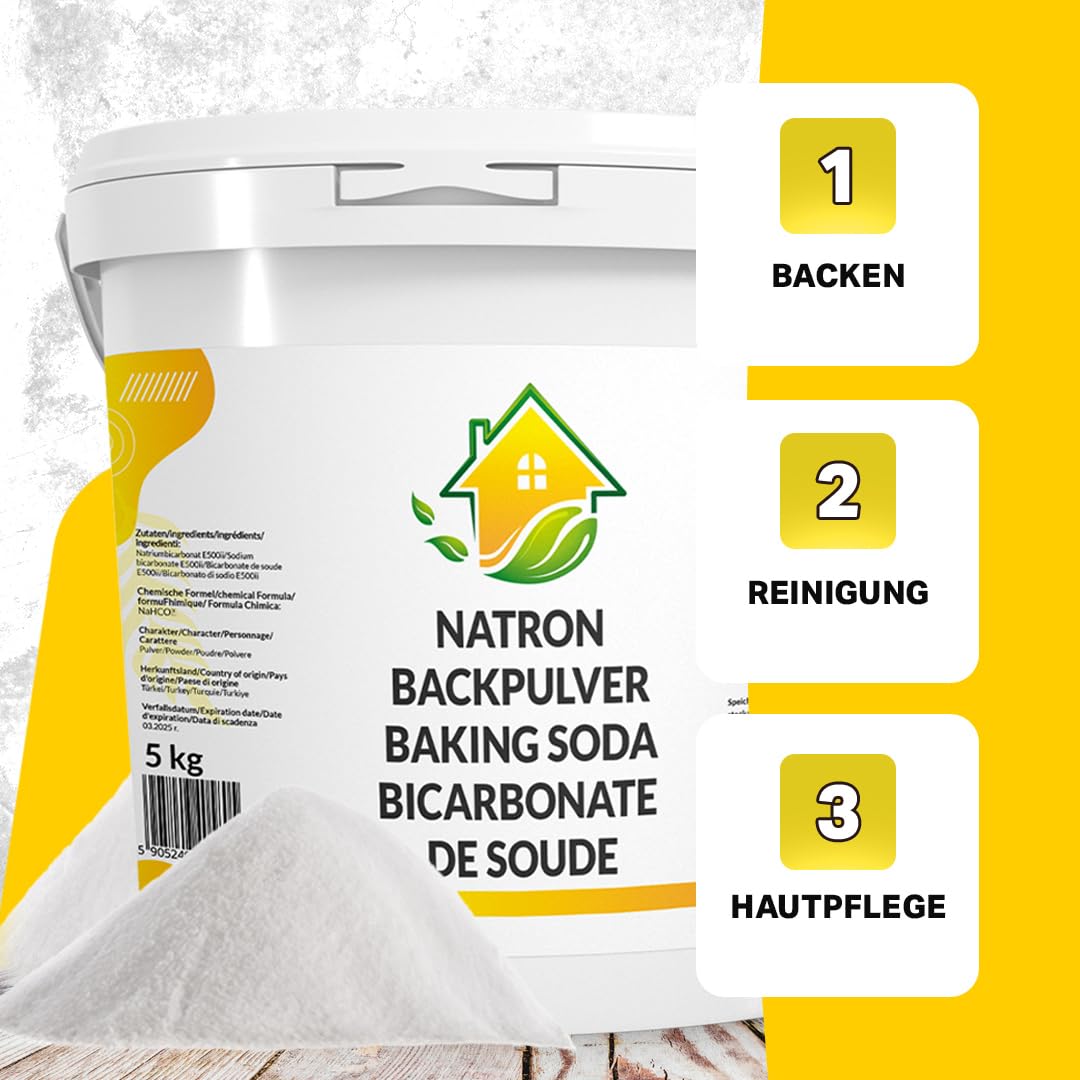 SOLUP Natron Pulver 5 kg Eimer | Lebensmittelqualität E500ii NaHCO3 | Natriumbicarbonat 99% | vegan ohne Zusätze | HACCP Werk | Vorratseimer wiederverschließbar | CAS 144-55-8